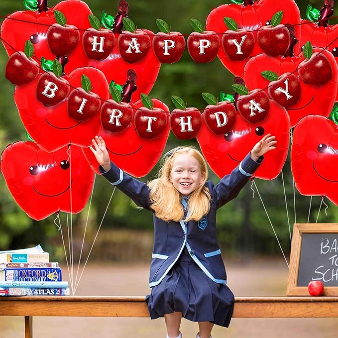 Apple Happy Birthday Banner – Fruit-Themed Birthday Decoration Banner for Party Backdrops, Indoor Celebration Décor, Dessert Table Styling, Wall Hanging Display, and Creative Birthday Event Setup