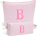 Birthday Gifts for Women - Custom Initial Makeup Bag Set, Portable Makeup Pouch Cosmetic Bag with Zipper, Travel Essentials Toiletry Bag Travel Gifts for Women, Light Pink B