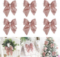 AIMUDI Rose Gold Glitter Wired Ribbon Bows with Twist Tie 5.5" Premade Metallic Christmas Bows for Gift Wrapping, Wreath, Garland, Holiday Crafts Party Home Outdoor Christmas Tree Decorations, 12 PCs