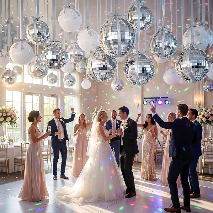 20 Pcs Large Disco Ball Metallic Foil Balloons 22 Inch Giant 4d Round Ball Balloons with Ribbions for Birthday Wedding Baby Shower Anniversary Tea Party Decorations