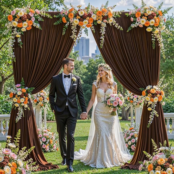 8x10FT Dark Brown Backdrop Curtains for Wedding Parties, Wrinkle Free Polyester Photography Backdrop Drapes for Baby Shower Birthday Parties Stage Background Stand Decorations 4x10ft,2 Panels