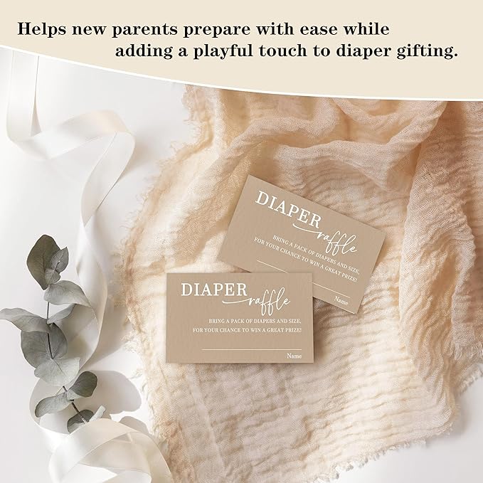Modern Minimalist Diaper Raffle Game, Diaper Raffle Tickets for Baby Shower, Minimalism Brown Gender Neutral Tickets for Baby Shower Party Favor Decorations Supplies (1 Sign + 50 Cards)