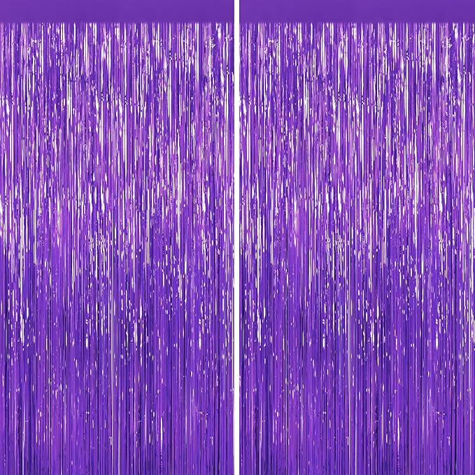 2 Pack Purple Foil Fringe Curtains, 3.3ft x 6.6ft Streamer Foil Curtain, Tinsel Backdrop for Birthday Party, Christmas Decor, Wedding Engagement Baby Shower Bachelorette Party Decorations