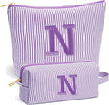Initial Travel Toiletry Bag for Women - Travel Essentials, Personalized Travel Makeup Bag Small Cosmetic Make up Bag Cute Stuff Birthday Gifts for Women Mom Girlfriend Teacher, Purple Letter N