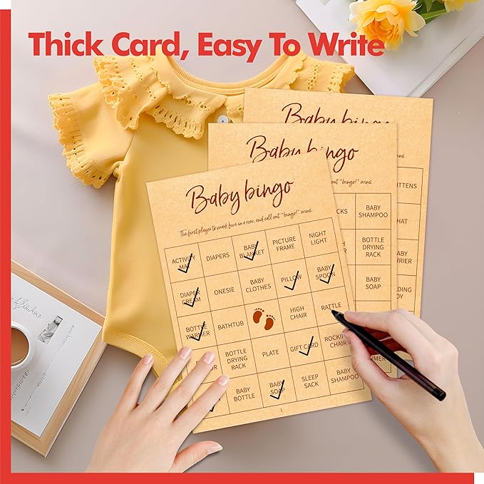 Baby Shower Bingo Game, 50 Bingo Cards Perforated Calling Cards Bingo Games for Baby Shower, Bridal Wedding Shower