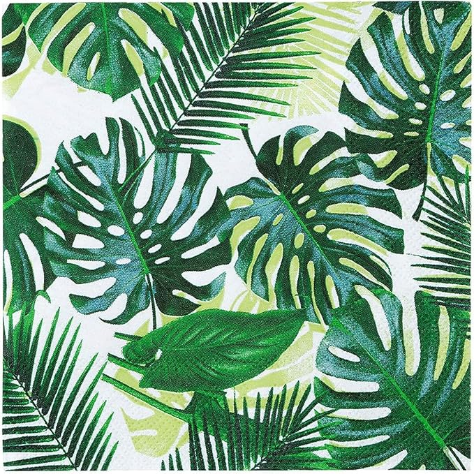 Talking Tables 240 x 3ply Tropical Cocktail Napkins Disposable Paper Palm Leaf Serviettes for Kid's Jungle Party, Hawaiian Theme, Luau, Summer, Picnic, Decoupage, Green, Party Supplies