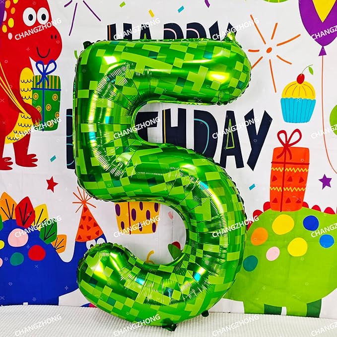 40 inch giant Green pixel miner game number 0 balloon Large mining theme foil balloon 0-9 Suitable for pixel game parties children's birthdays party anniversary celebrations baby shower decoration