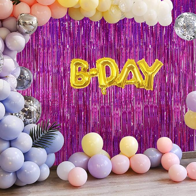 Tinsel Curtain Backdrop 2 Pack 3ftx8ft,CYLMFC Foil Backdrop Curtain Photo Booth Euphoria Christmas - Rose Red