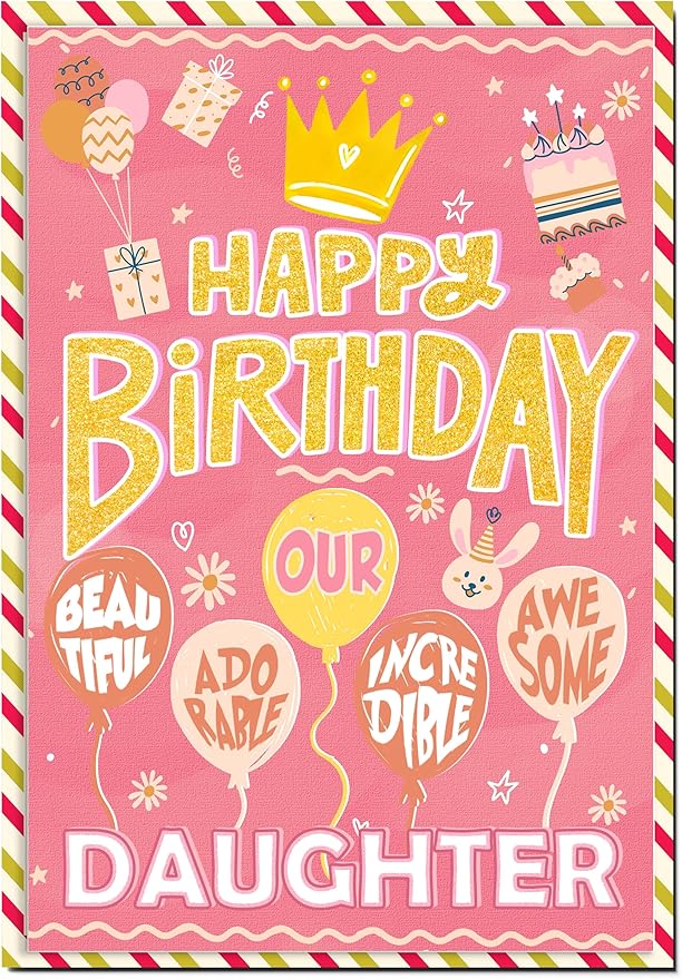 Daughter Birthday Card, Birthday Card for Daughter with Seal and Envelope, Daughters Cards from Mom, Dad, Parents