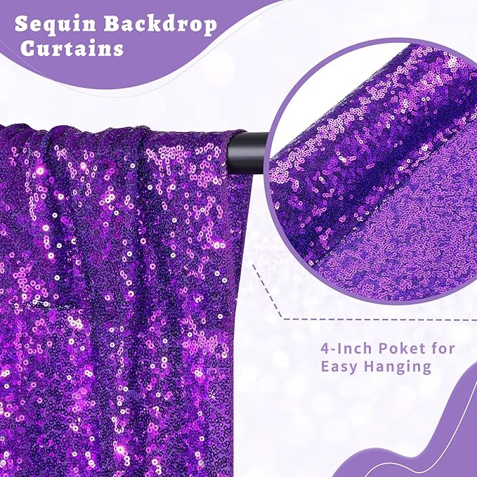 B-COOL Purple Sequin Backdrop Curtains 2 Packs 2ftx8ft Sparkle Backdrop Fabric Glitter Backdrop for Party Ceremony Wedding Birthday Decoration
