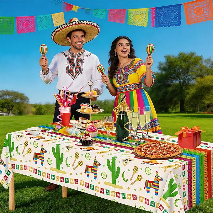 Cinco De Mayo Decorations - Fiesta Mexican Party Tablecloth | Cinco De Mayo Table Decorations for Taco Party - Mexican Theme Birthday Fiesta Party Favors Accessories for Home Dining Kitchen,2 Pack