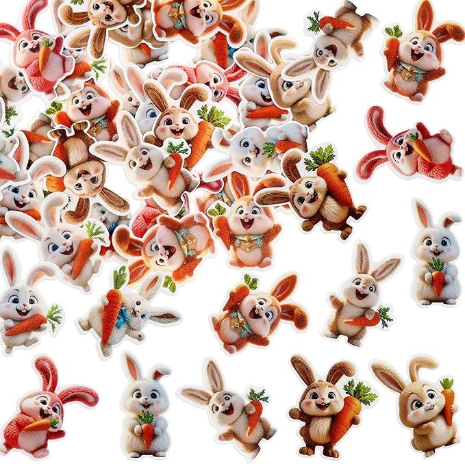 Ercadio 40 Pack Edible Easter Bunny Cupcake Toppers Rabbit Carrot Cupcake Drink Toppers for Easter Rabbit Theme Spring Birthday Baby Shower Party Decoration Supplies