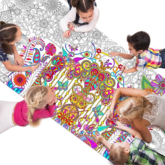 Giant Coloring Poster, Large Plant Coloring Activity Paper 75” x 31” Jumbo Size Versatile Paper DIY Painting Drawing Banner/Tablecloth for School Group Family Art Craft Activities Decoration