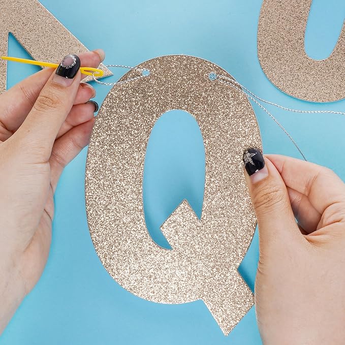DIY Banner Kit with Letters Glitter Banner Letters Customizable Birthday Banners Graduation Banner Custom Party Hanging Banner for Graduation Wedding Party Baby Shower Decoration(Champagne)