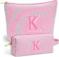 Travel Makeup Bag for Girls - Personalized Initial Pink Makeup Bag, Teen Girl Gifts Trendy Stuff, 6 7 8 9 10 11 12 Year Girl Birthday Gift, Christmas Gift for Girls Travel Essentials, Letter K