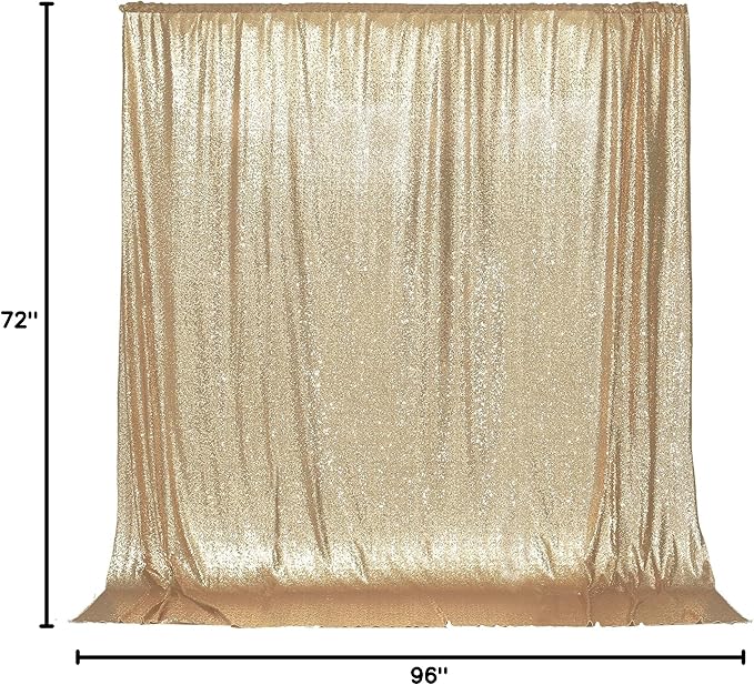 PartyDelight Light Gold Sequin Backdrop 6x8ft - High Density 3mm Shimmer Sequin Background with 4-Inch Rod Pocket, Sparkly Photography Curtain for Wedding, Birthday, TikTok & Live Decor