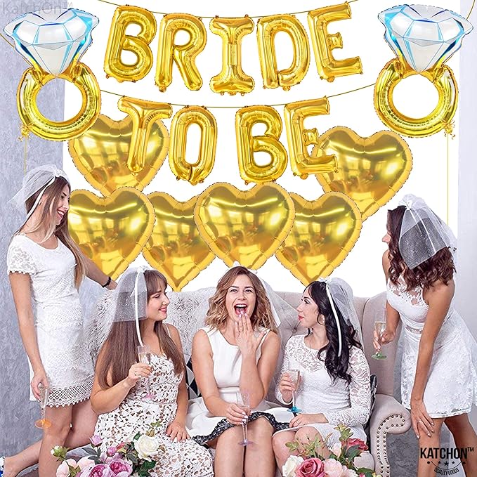 KatchOn, Gold Bride To Be Balloons Set - Pack of 17 | Gold Bride Balloons | Engagement Ring Balloon | Bridal Shower Balloon for Bridal Shower Decorations | Bachelorette Party Decorations