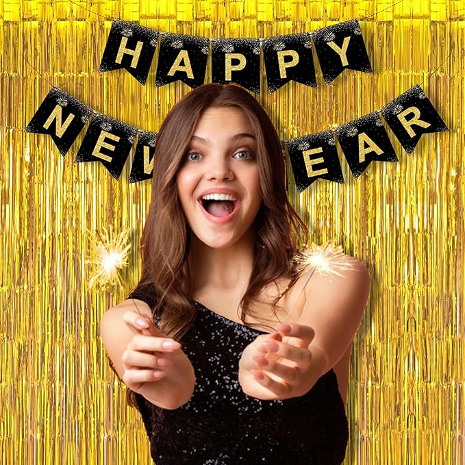 BRAVESHINE Gold Foil Fringe Backdrop Curtain - Metallic Tinsel Photo Backdrop Streamers for Men 50th Birthdays Decorations, Anniversary, Christmas, New Years, Engagement Party Decorations