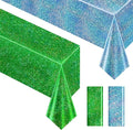 Sparkling Holographic Laser Tablecloth - Shimmering, Waterproof, Easy to Clean - Ideal for Bachelorette, Birthday, Wedding, and Anniversary Party Decorations (Blue & Green, 2)