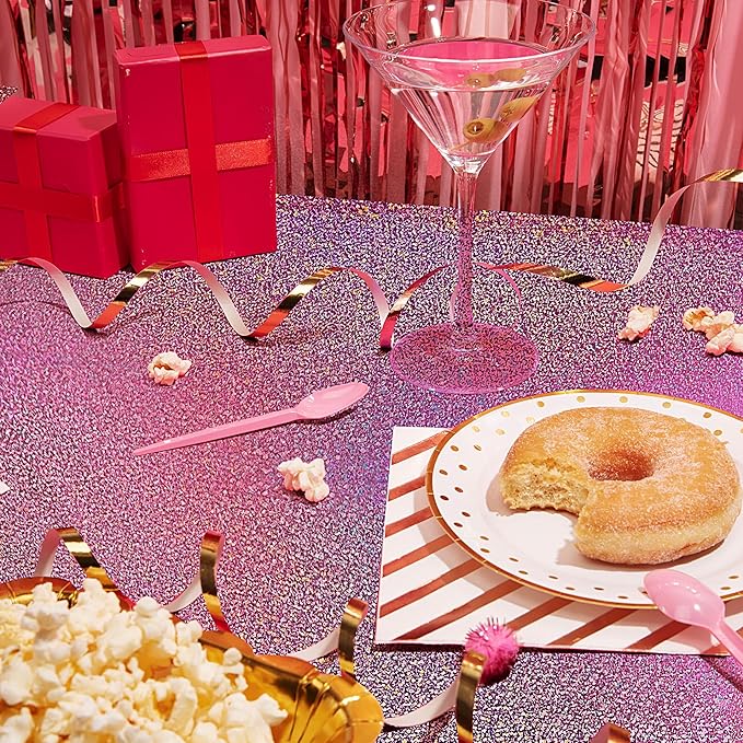 Pink & Purple & Black Holographic Tablecloth 40" x 108" Hot Pink Party Decoration Valentine's Day Birthday Party Table Decor Iridescence Plastic Table Cloth for Halloween Baby Shower Party Supplies