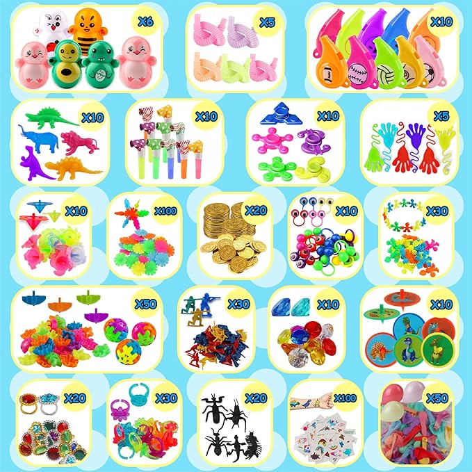 Kiss Monkey 640 PCS Prize Treasure Box Toys for Classroom, Party Favors for Kids 8-12, Fidget Toys Bulk, Goodie Bags Stuffers for Kids, Birthday Gifts, Pinata Stuffers, Carnival Prizes