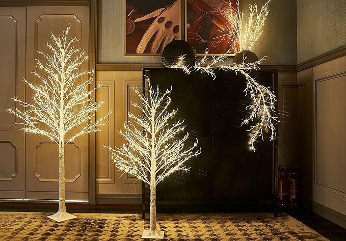 LITBLOOM Pre Lit White Tree 6FT 690 Fairy Lights Plug in,Twig Tree with Lights for Home Living Room Christmas Easter Decoration Indoor Outdoor