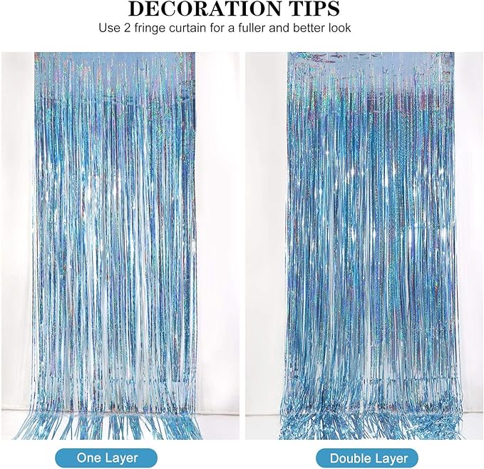 Foil Fringe Curtains Party Decorations - 2 Pack 3 x 8ft Tinsel Backdrop for Party Photo Backdrop Wedding Bridal Shower Bachelorette