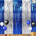 6Pack 3.3Ft x 6.6Ft Graduation Foil Fringe Curtain Backdrop Decorations, Blue Silver Metallic Tinsel Foil Streamers Curtain Photo Booth Background for Graduation Prom Wedding Birthday Party Decoration