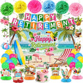 Luau Hawaiian Retirement Party Decorations Tropical Happy Retirement Banner Backdrop with Honeycomb Pom Poms Centerpieces Hanging Swirls Beach Summer Retirement Party Supplies
