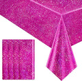 4 Pcs Fuchsia Hot Pink Holographic Tablecloths 40" x 108" Shining Laser Table Cloths for Galentines Valentine's Day Party Supplies Girls Birthday Party Decorations PlasticTable Covers