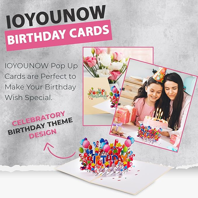 Happy Birthday Pop up Card | 3D Popup Balloons Birthday Greeting Card for Kids, Adults, Family & Friends, 5x7 Inches, Multicolor – Unique Gift for Special Birthday Occasions with Envelope