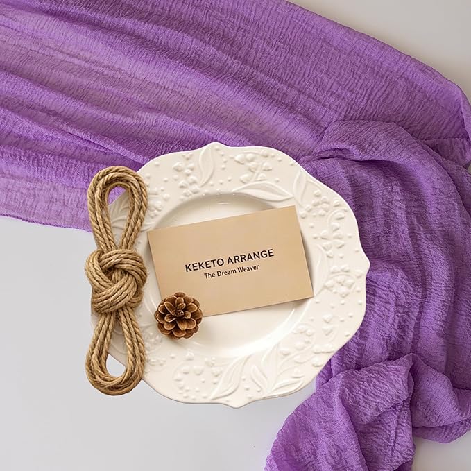 Keketoarrange Spring Table Runner Lavender Gauze Rustic Boho Lilac Cheesecloth Grape Table Runner 120 Inch 10 FT for Wedding Baby Bridal Shower Birthday Party Long Sheer Easter Home Decorations