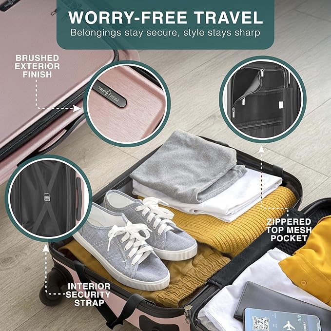 TRAVELARIM Luggage Sets 3 Piece, 20 Inch Carry on Luggage and 28 Inch Suitcases with Wheels Spinner, Durable Hard Shell Suitcase Set, Expandable Travel Suitcase, Pink