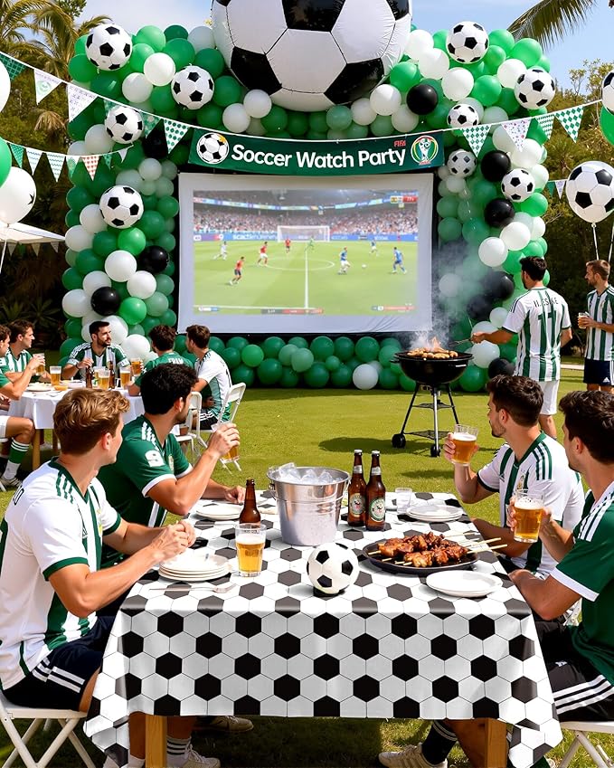 Pureegg Soccer Party Decorations 2026 Plastic Tablecloth Disposable 8 Pack, Rectangle Table Cover 54 x 108 Inch, Sturdy Leakproof Plastic Table Cloth for Soccer Birthday Party, White and Black Soccer