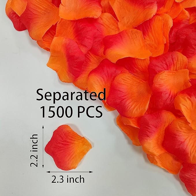 1500 Pcs Pre-Separated Artificial Gradient Orange Red Rose Petals, Sunset Flower Petals,Orange Flower Girl Petals for Weddings,Valentine Day,Party,Romantic Decoration