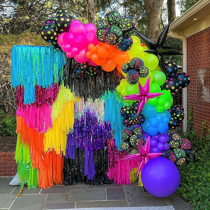 Rainbow balloons hot pink and blue balloon garland arch kit 170+pcs with Neon Luminous Fluorescent Balloons and star mylar balloon for Birthday grad Back to 80s 90s Disco party decorations