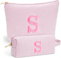 Sister Birthday Gifts for Girls - Travel Makeup Bag Set, Big Sister Gifts for Girls 6-12 Year Old Girl Gift Teen Girl Gifts Trendy Stuff, Personalized Cute Stuff Initial Makeup, Light Pink S