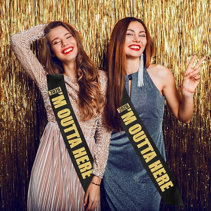 Sash for Retirement 2026 Graduation Farewell Going Away Party, High School & College Grad Gifts for Him Her Retired 2026 Keepsake for Man Women, Party Supplies, Black & Gold Glitter