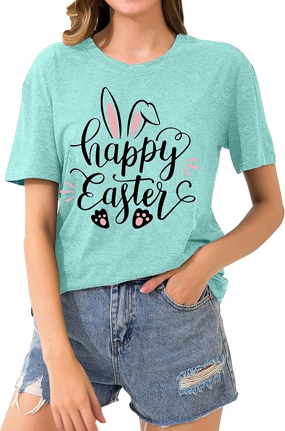 LAZYCHILD Women Easter Teacher Shirts: Funny Treat All with Kindness T-Shirt Bunny Rabbit Tee Tops