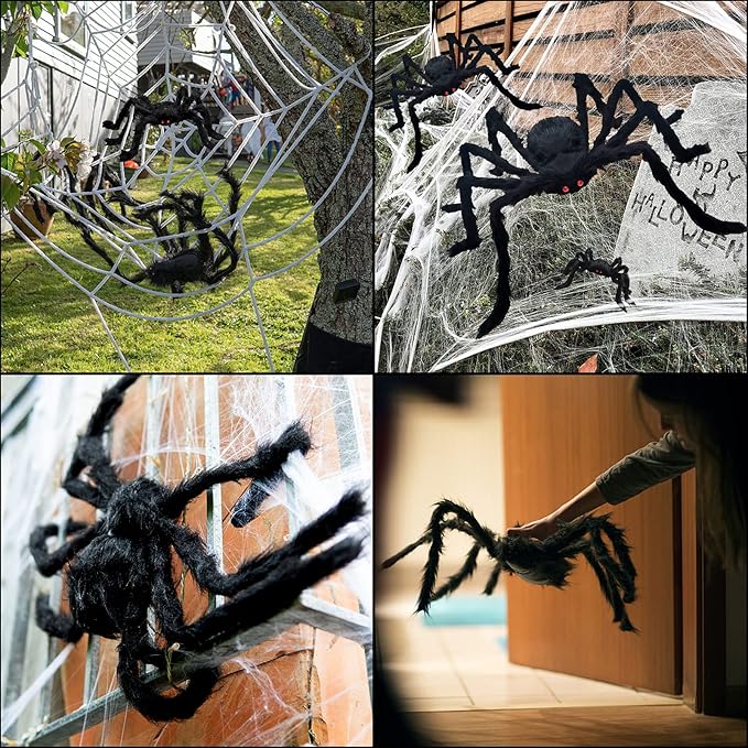 CH HAICHENG 6 Pcs Halloween Spiders Decorations, Giant Hairy Spiders Halloween Decorations Indoor Outdoor Decor