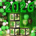 Graduation Party Decoration Class of 2026, 86PCS Green & Black Graduation Party Supplies High School College Grad Balloon Boxes with Letter, Foil Curtain, LED String Light, Balloon Garland Kit