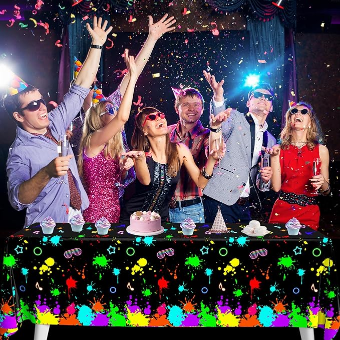 3 Pack UV Reactive Neon Glow Tablecloths 108x54 Inch - Activated Party Table Covers Decoration for Glow-in-the-Dark Events, Birthday Raves & UV Night