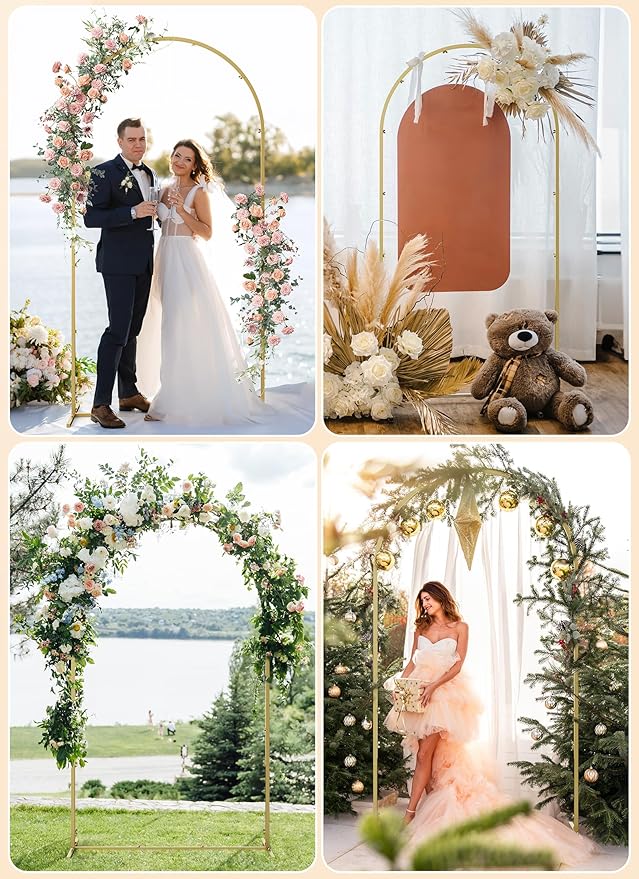 Minetom 7.2ft Metal Arch Backdrop Stand with Wedding Arch Cover Spandex, Wedding Balloon Arch Square Frame for Birthday Party Baby Shower Graduation Ceremony Decoration, Pink