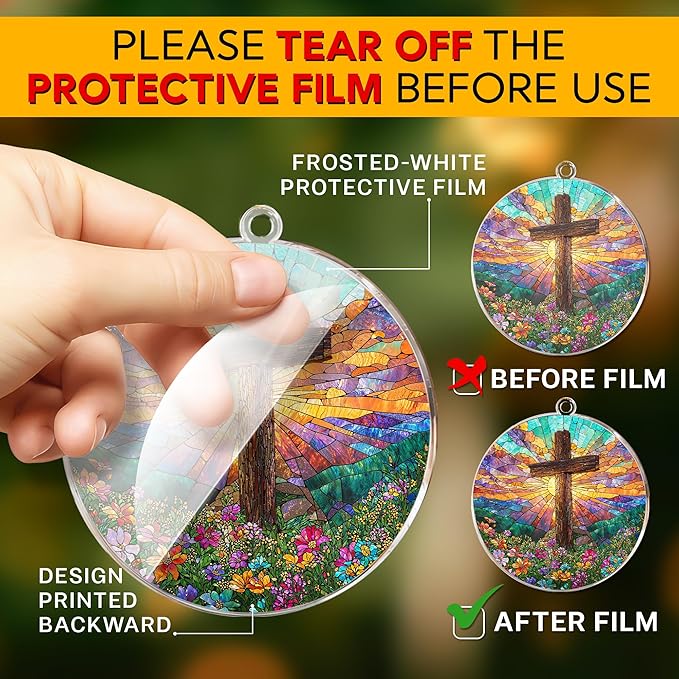 HEXMOZ Christian Easter Gifts, Religious Gifts for Women, Men, Church - Cross Ornaments for Christmas Tree - Religious Christmas Ornaments Cross Hang Acrylic Ornament Home Decoration