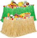 Hawaiian Table Skirt Decor, Gold Green Hawaiian Grass Table Skirt Party Decor, Luau 108 X 29.5" Flower Tropical Hula Dance Home Parties Supplies, Table Skirt Bulk for Summer Beach Themed Activities