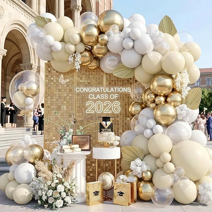 128PCS White Sand Gold Balloons Arch Kit, Nude Bridal Shower Balloon Garland with Metallic Gold Balloons for Bachelorette Bride to be Boho Wedding Baby Shower Birthday Graduation Party Decorations