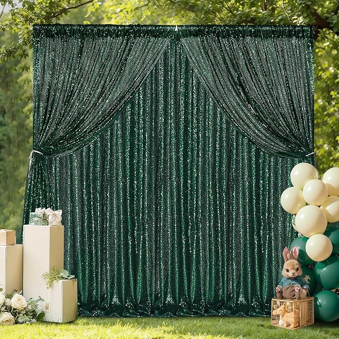 B-COOL Emerald Green Sequin Backdrop Curtains 4 Packs 2ftx8ft Sparkle Backdrop Fabric Glitter Backdrop for Party Ceremony Wedding Birthday Decoration