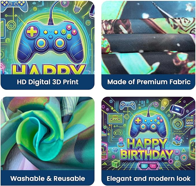 IndoTribe Video Game Happy Birthday Banner Boy 6x4ft Level Up Gamer Party Decorations for Boys Video Game Birthday Decorations for Boys Game On Birthday Decorations Gaming Birthday Party Decorations