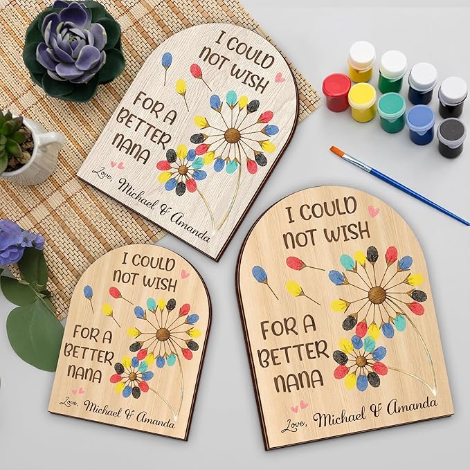 Personalized Gifts for Grandma, Nana, Fingerprint Sign with Paints, DIY Art Craft Family Keepsake, Grandma Presents for Birthday, Mothers Day, Valentine’s Day, Thanksgiving, Home Decorative Plaque