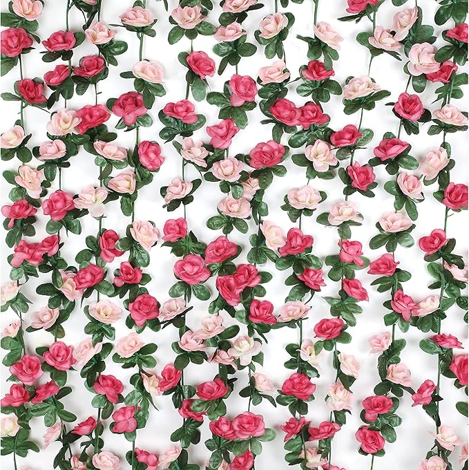 BLEUM CADE 8Pcs 65.6Ft Flower Garland Artificial Rose Vines for Bedroom, Cute Fake Hanging Flower Vines Floral Garland Decorations for Wedding Party Wall Room Decor Aesthetic